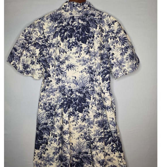 Tuckernuck Delaney Toile Print Dress Women XL Blue Cream Short Sleeve Pockets - Picture 5 of 13